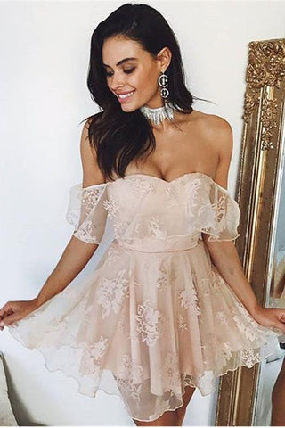 Sexy Lace Off the Shoulder Mini Length Homecoming Dresses Short Prom Dress