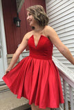Simple V Neck Red Cheap Mini Length Cocktail Homecoming Dresses Short Prom Dress