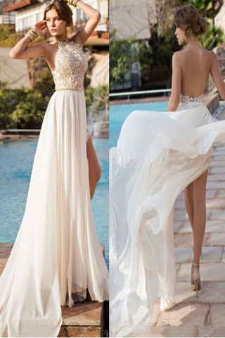 Sexy Backless High Neck Beach Bridal Gowns Wedding Dresses