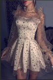 Chic Long Sleeves High Neck Sequin Mini Length Homecoming Dresses Short Prom Dress