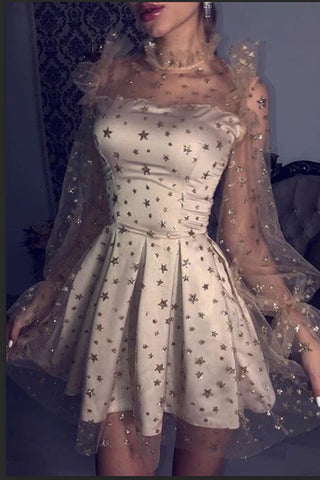 Chic Long Sleeves High Neck Sequin Mini Length Homecoming Dresses Short Prom Dress
