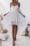 Front Short Long Back Straps High Low Lace White Homecoming Dresses Prom Dress