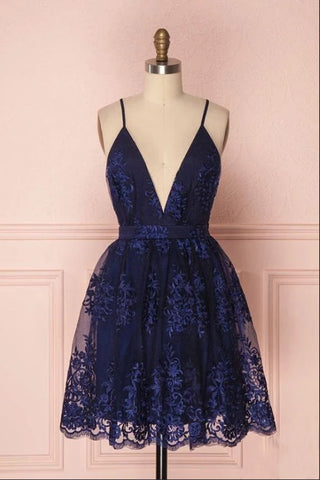Navy Blue Lace Homecoming Dresses Spaghetti Straps Short Prom 16 Sweet Dress