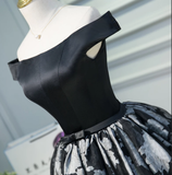 New Arrival Black Satin Off the Shoulder Cute Homecoming Dresses Short Prom Dress