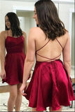 Open back Spaghetti Straps Burgundy Elegant Short Homecoming Dresses Prom Dress