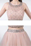 Heavy Beaded Two Piece Pink Tulle Cute Prom Dress Short Homecoming Dresses