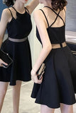 New Arrival Spaghetti Straps Black Satin Cheap Homecoming Dresses Short Prom Dress