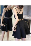 New Arrival Spaghetti Straps Black Satin Cheap Homecoming Dresses Short Prom Dress