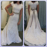 Mermaid High Quality Short Sleeves Wedding Dresses Bridal Gowns With Beaded Belt