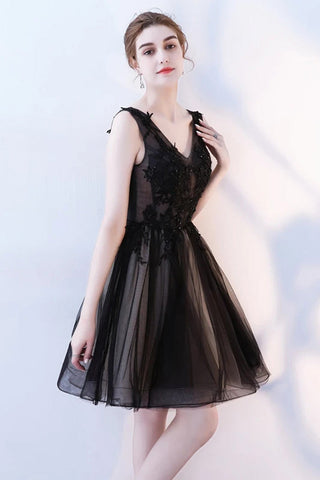 New 2019 Black Lace V Neck Mini Length Cheap Prom Dress Homecoming Dresses
