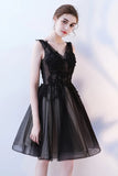 New 2019 Black Lace V Neck Mini Length Cheap Prom Dress Homecoming Dresses