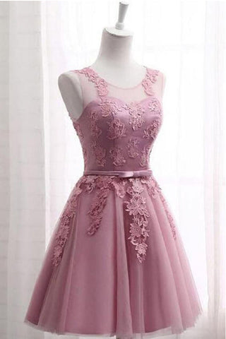 Real Photo Dusty Rose Lace Appliques Short Prom Dress Homecoming Dresses