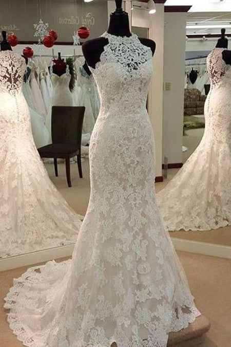 High Quality Lace See Through Back Mermaid Wedding Dress Bridal Gowns