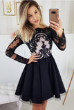 Charming Black Long Sleeves Lace Cheap Short Prom Dress Homecoming Dresses