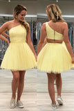 Shiny Sequin Lace One Shoulder Daffodil Short Prom Dress Homecoming Dresses
