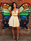 Two Piece V Neck Spaghetti Straps Black Open Back Homecoming Dresses Short Prom Dress Hoco Dress