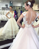Tiered Skirt Cap Sleeves See Through Lace Wedding Dress Bridal Gowns