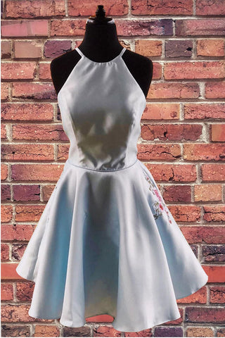 Open Back Spaghetti Straps Light Blue Cheap Homecoming Dresses Short Prom Dress