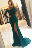Fashion Long Sleeves Lace Green Mermaid Prom Dresses Formal Grad Dress Evening Gowns