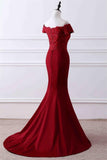 Short Sleeves Lace Red Mermaid Off the Shoulder Lace Prom Dresses Formal Dress Evening Gowns