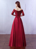 Dark Red 3/4 Long Sleeves Lace Evening Prom Dresses Party Gowns With Pocket