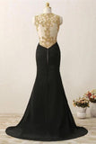 See Through Back Black Mermaid Beaded Long Prom Dresses Formal Evening Dress Party Gowns