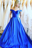 Simple Off the Shoulder Royal Blue Satin Cheap Prom Dresses Formal Evening Dress Party Gowns