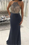 Spaghetti Straps Open Back Mermaid Beaded Prom Dresses Formal Evening Dress Party Gowns