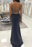 Spaghetti Straps Open Back Mermaid Beaded Prom Dresses Formal Evening Dress Party Gowns