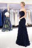 Navy Blue Strapless Mermaid Long Prom Dresses Formal Evening Dress