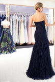 Navy Blue Strapless Mermaid Long Prom Dresses Formal Evening Dress