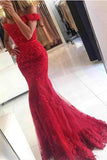 Lace Mermaid Fashion High Quaity Red Prom Dress Evening Gowns Graduation Dresses