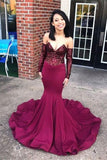 Sexy Long Sleeves Burgundy Mermaid Sequin Long Prom Dresses Formal Evening Dress For Party