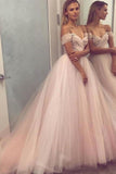 Fashion Light Pink Off the Shoulder Fluffy Prom Dresses Formal Evening Dress Party Gowns