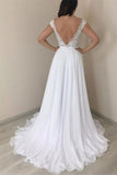 A Line Cap Sleeves Lace Long Prom Dresses Formal Evening Dress Beach Wedding Dress