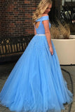 Chic Open Back Light Blue Off the Shoulder Prom Dresses Formal Evening Dress Party Gowns