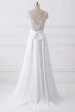 A Line V Neck White Lace Back V Long Formal Bridal Wedding Dress Party Gowns