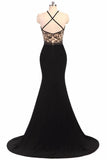 Spaghetti Straps Lace Black Mermaid Long Slit Prom Dresses Formal Evening Dress Party Gowns