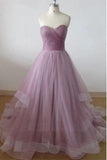 Real Photo Lilac Tulle Strapless High Low Tiered Prom Dresses Formal Evening Dress Party Gowns