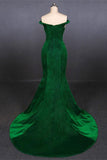 Elegant Off the Shoulder Mermaid Green Shiny Fabric Prom Dresses Formal Evening Dress Party