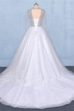 Long Sleeves High Neck Beaded Chapel Train White Princess Wedding Dresses Bridal Gown Dress