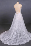 Open Back A Line Spaghetti Straps White Lace Long Beach Wedding Dresses Bridal Gown Dress LD3150