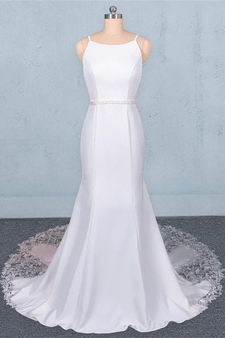 Fashion Open Back Spaghetti Straps White Lace Mermaid Beach Wedding Dresses Bridal Dress LD3152
