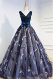 New Arrival 3D Bird V Neck Dark Blue Pearls Formal Prom Dresses Evening Quinceanera Dress