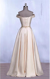 Elegant Off the Shoulder Satin Long Prom Dresses Formal Evening Gowns Bridesmaid Dress