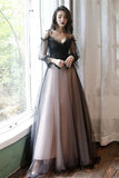 Long Sleeves Black Straps Prom Dresses Formal Evening Dress Party Gown