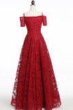 Chic Short Sleeves Burgundy Lace Straps Long Prom Dresses Formal Evening Dress Party Gowns