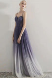 New Arrival Spaghetti Straps Ombre Tulle See Through Prom Dresses Formal Evening Dress Party