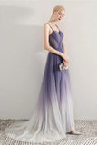 New Arrival Spaghetti Straps Ombre Tulle See Through Prom Dresses Formal Evening Dress Party