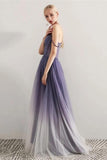 New Arrival Spaghetti Straps Ombre Tulle See Through Prom Dresses Formal Evening Dress Party